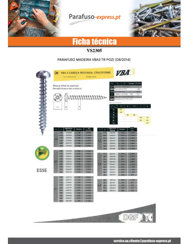 Parafuso de madeira aglomerado VBA3 cabeça redonda Pozi 4X45 Dicromato