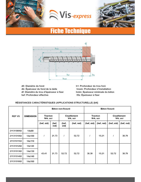 Parafuso de betão cabeça hexagonal flange com gola T21 14X120 Aço zinco branco