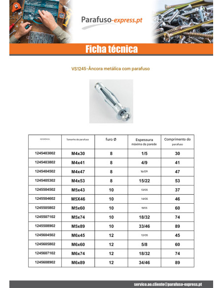 Bucha metálica para placa de gesso. com Parafuso M6X45 RAWLPLUG