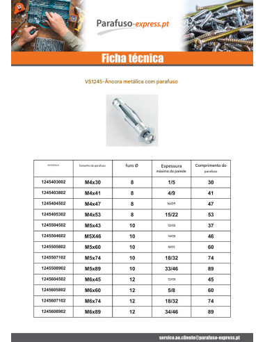 Bucha metálica para placa de gesso. com Parafuso M6X89 RAWLPLUG