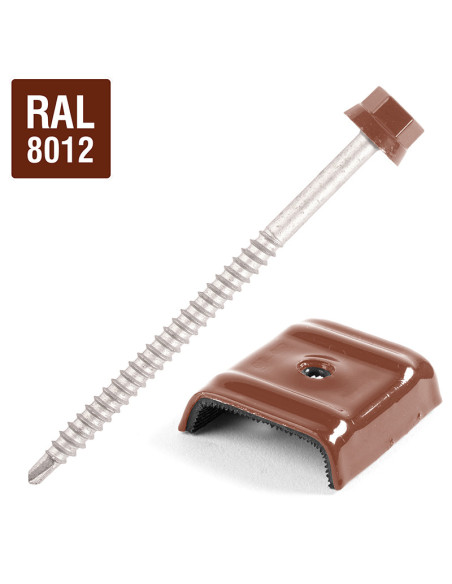 Autoperfurante com cavaleiro para telhados 2 peças Tipo E1 RAL8012 castanho avermelhado 6,3X100