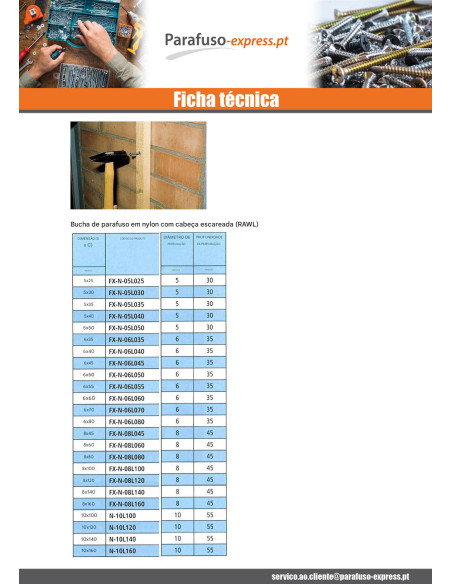 Bucha prego RAWLPLUG cabeça plana 8X40 - Parafuso Express