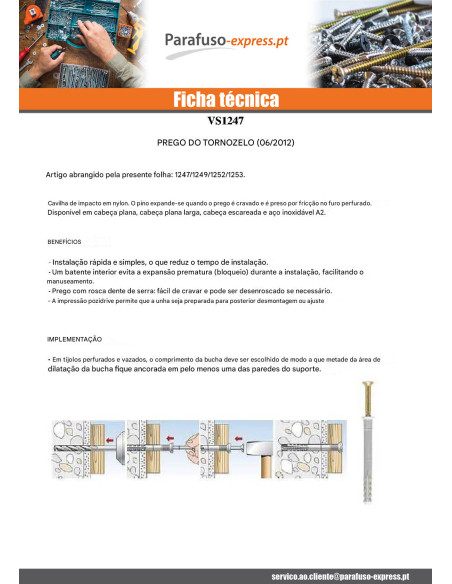 Bucha prego RAWLPLUG cabeça plana 8X45 - Parafuso Express