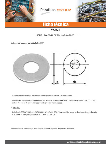 Rondela liso M6X26X1,5 TOL Aço zinco branco - Parafuso Express