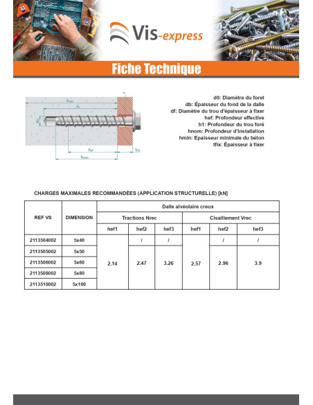 Parafuso de betão cabeça hexagonal flange com gola TORX T8 5X40 Aço zinco branco