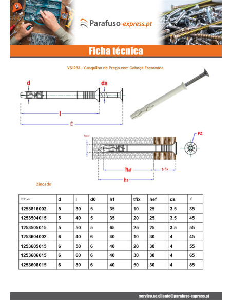 Âncora de martelo parafuso de prego Aço zinco branco 5X30