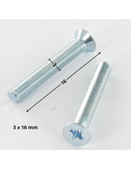 Parafuso de metais cabeça fresada Pozi PZ5 M3X16 Aço zinco branco microparafusos