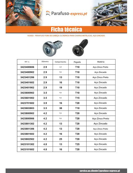 Parafuso de chapa cabeça cilíndrica 4,2 x 9,5 TORX T20 Aço zinco preto