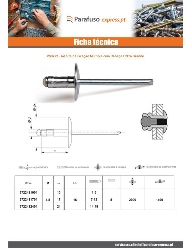 Multigrip blindklinknagels Alumínio Pino de aço 4,8X17 cabeça extra larga