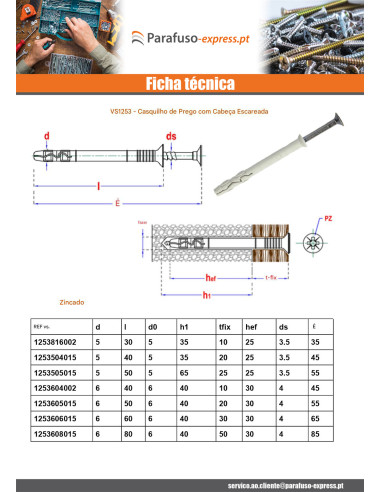 Âncora de martelo parafuso de prego Aço inoxidável A2 8X80