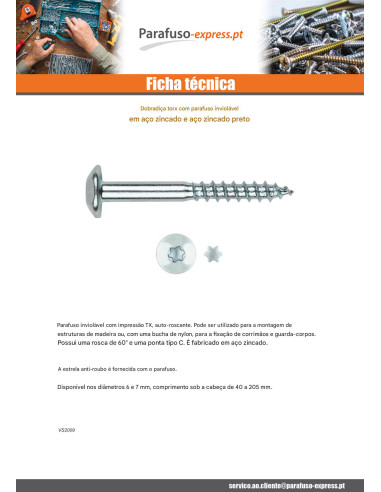 PARAFUSO dobradiça Seguro 2 peças TORX T40 7X90 Aço zinco preto
