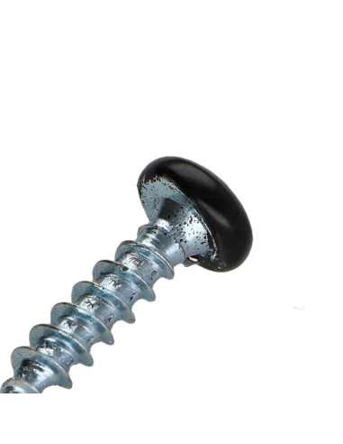 Parafuso de madeira aglomerado cabeça redonda Pozi PZ6 3,5 x 15 Aço zinco branco lacado de preto RAL9005 preto