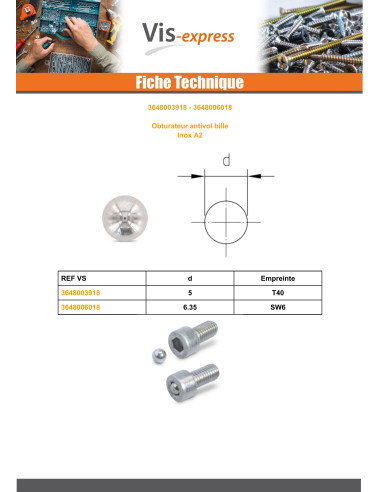 BOLA ANTI-ROUBO para impressão SW6 Aço inoxidável A2