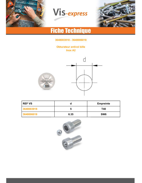 BOLA ANTI-ROUBO para impressão SW6 Aço inoxidável A2