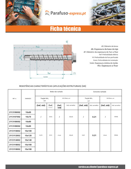 Parafuso de betão cabeça hexagonal flange com gola TORX T15 10X60 Aço zinco branco