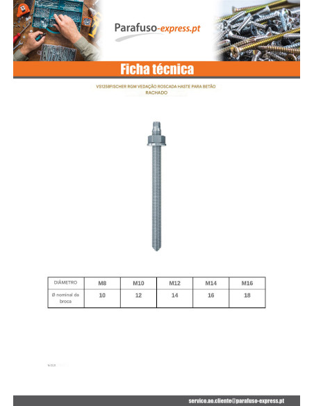 Perno roscado Fischer RGM con SELO M10X165 Aço zinco branco
