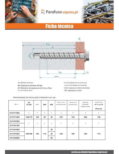Parafuso de betão cabeça hexagonal flange com gola T24 18X180 Aço zinco branco