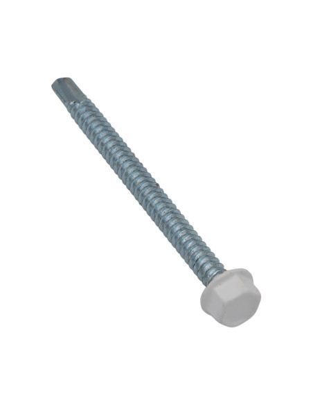 Autoperfurante cabeça hexagonal 6,3X75 rede de chapa Aço zinco branco RAL9016 LÍQUIDO