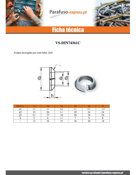 Rondela Arruela cónico M20 Aço zinco branco - Parafuso Express