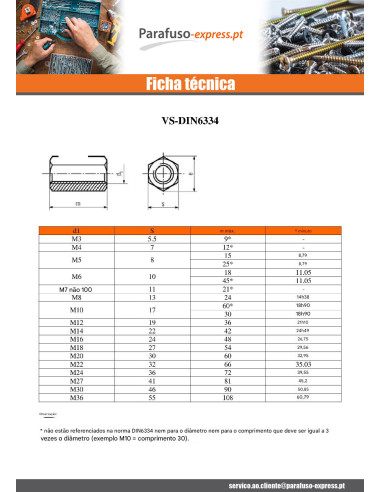 Mangas hexagonal M24X72 SPL 36 Aço zinco branco - Parafuso Express