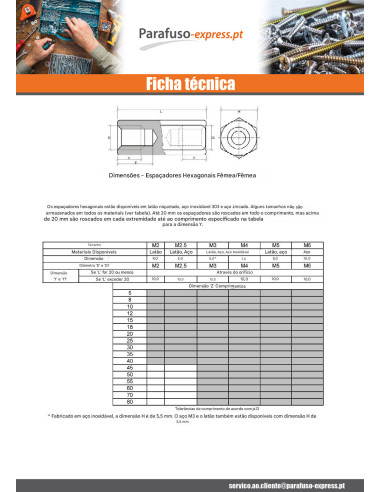 Espaçador hexagonal fêmea fêmea M3 5X15 roscado sobre 15 Aço zinco branco