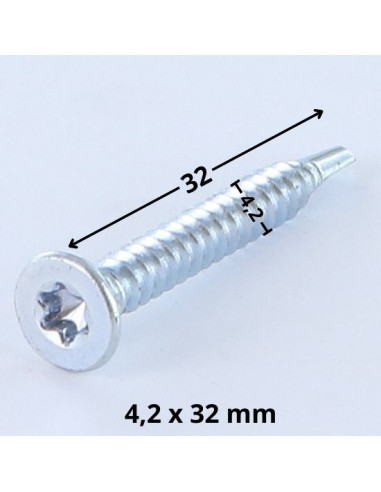 Autoperfurante cabeça fresada TORX T20 4,2 x 32 Aço zinco branco