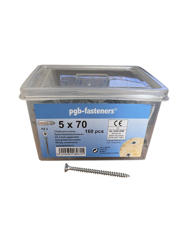 Balde de 160 Parafuso de madeira aglomerado 5X70 cabeça fresada Pozi PZ6 Aço zinco branco