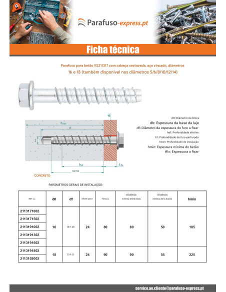 Parafuso de betão cabeça hexagonal flange com gola T24 16X100 Aço zinco branco