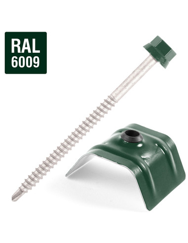 Autoperfurante com cavaleiro para telhados 2 peças Tipo C1 RAL6009 verde sapo 6,3X100