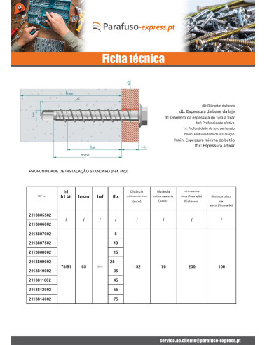 Parafuso de betão cabeça hexagonal flange com gola T13 8X100 Aço zinco branco