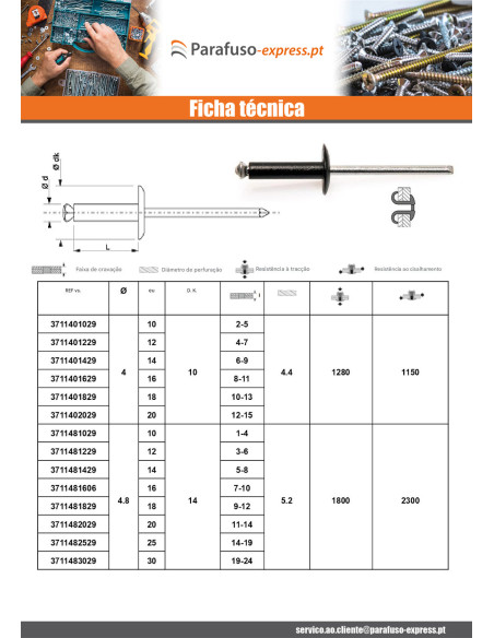 Rebite descascado GOSTAR Alumínio Pino de aço 4,8X14 Preto