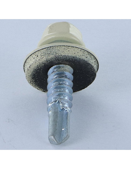 Autoperfurante cabeça hexagonal 5,5 x 25 Arruela estanque com junta de neopreno epdm Aço zinco branco RAL 1015