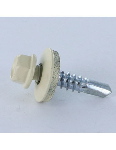 Autoperfurante cabeça hexagonal 5,5 x 25 Arruela estanque com junta de neopreno epdm Aço zinco branco RAL 1015