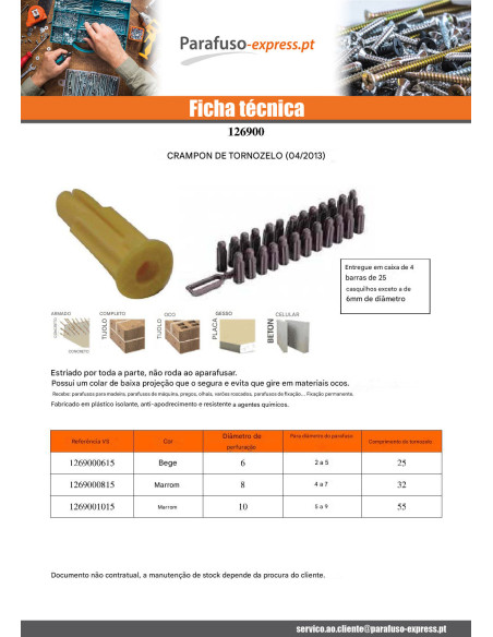 Bucha CRAMPON 6 Nylon BEGE RAWLPLUG - Parafuso Express