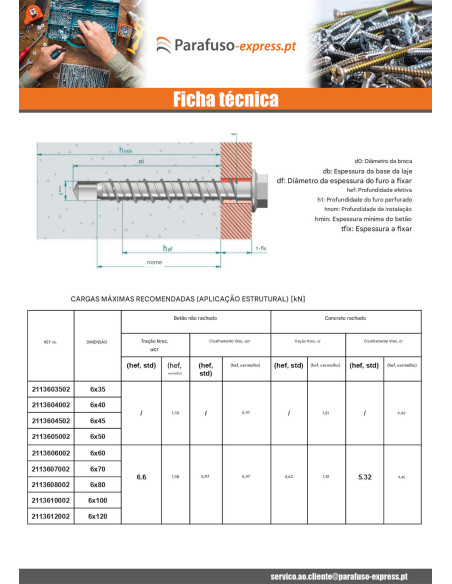 Parafuso de betão cabeça hexagonal flange com gola TORX T10 6X100 Aço zinco branco