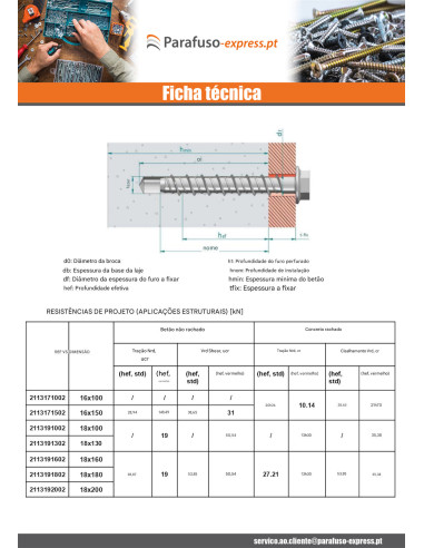 Parafuso de betão cabeça hexagonal flange com gola T24 18X160 Aço zinco branco