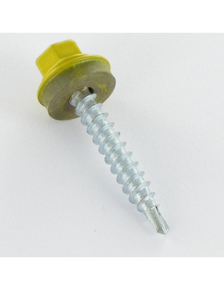 Autoperfurante cabeça hexagonal 4,8X35 Arruela estanque com junta de neopreno epdm Aço zinco branco RAL1032 amarelo