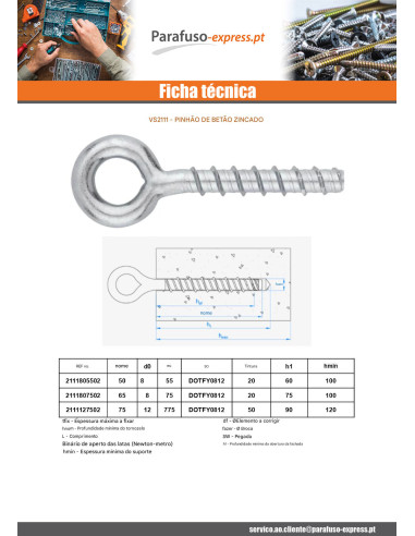 Pitão Betão 8X75 Aço zinco branco - Parafuso Express