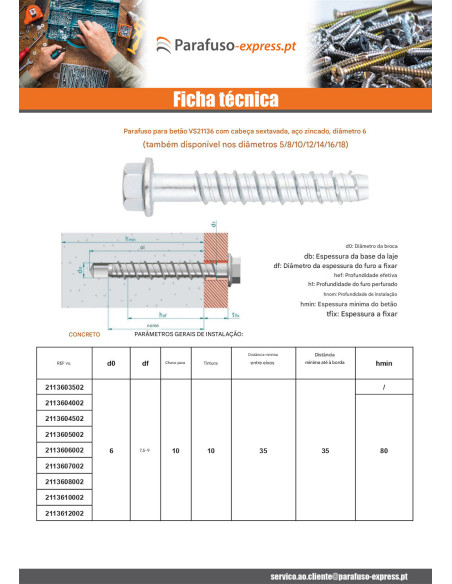 Parafuso de betão cabeça hexagonal flange com gola TORX T10 6X70 Aço zinco branco