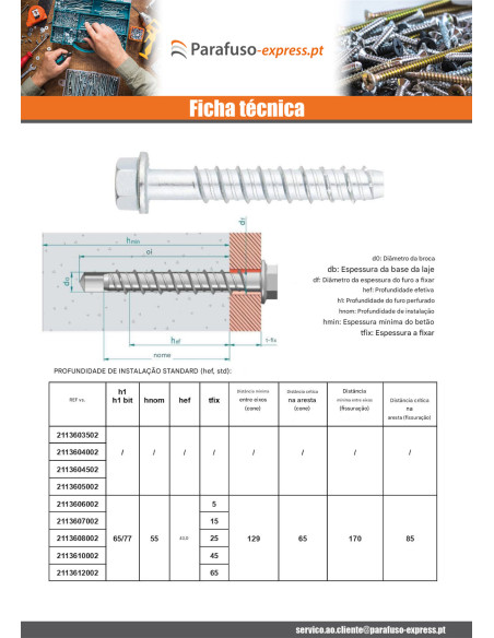 Parafuso de betão cabeça hexagonal flange com gola TORX T10 6X70 Aço zinco branco