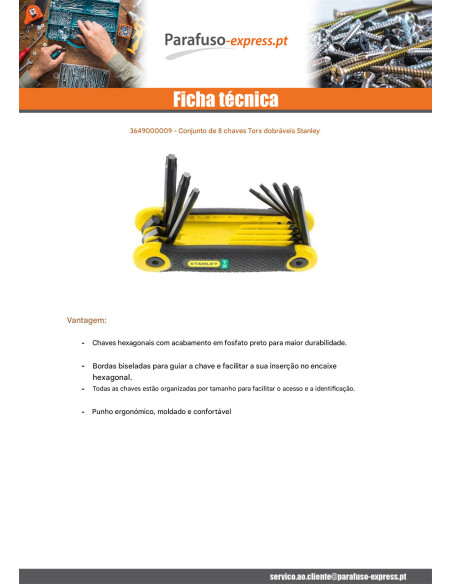 Conjunto de 8 CHAVES TX DOBRÁVEL STANLEY - Parafuso Express