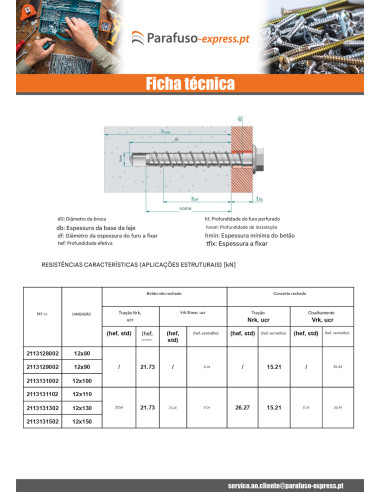 Parafuso de betão cabeça hexagonal flange com gola T18 12X80 Aço zinco branco
