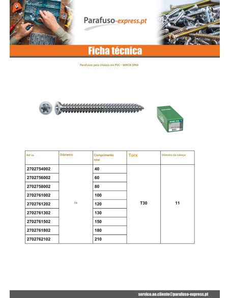 Spax PARAFUSO para CHASSIS PVC 7,5 x 40 TORX T30 WIROX