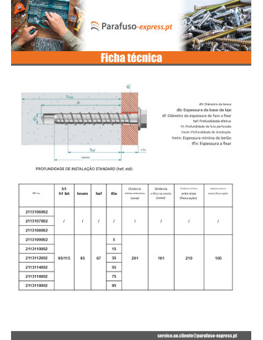 Parafuso de betão cabeça hexagonal flange com gola TORX T15 10X90 Aço zinco branco