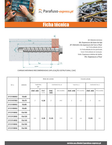 Parafuso de betão cabeça hexagonal flange com gola TORX T15 10X90 Aço zinco branco