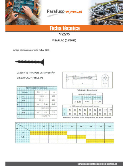 Parafusos para placas de gesso GFD Aço fosfatizado 4,8X130