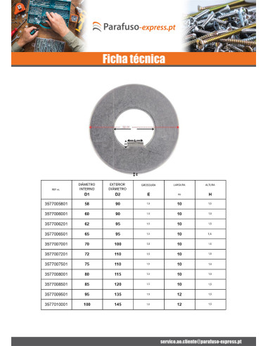 Arruela de bloqueio com saliência interna 55X80X1,2 Tipo F 10 Aço bruto
