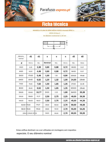 Rondela liso M16X50X3 LL Aço zinco branco - Parafuso Express