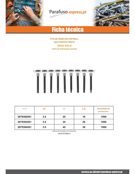 Striscia di 50 vite per cartongesso per pistola Spax GIX-D 3,5 x 35 Aço fosfatizado
