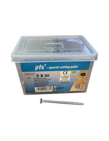 Balde de 140 Parafuso de madeira aglomerado 5X80 cabeça fresada TORX T25 cut ponto antifenda tipo 17 Aço zinco